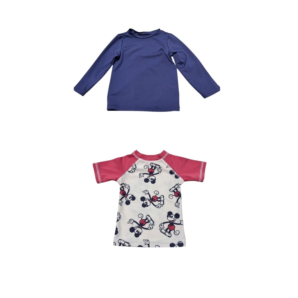 Lot of 2 Toddler Boys Rash Guards Disney‎ Mickey Mouse  Cat Jack Navy Blue 2T
